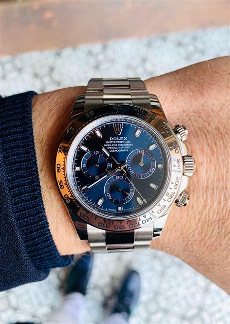 rolex daytona rose gold blue dial|rolex daytona 116509 white gold.